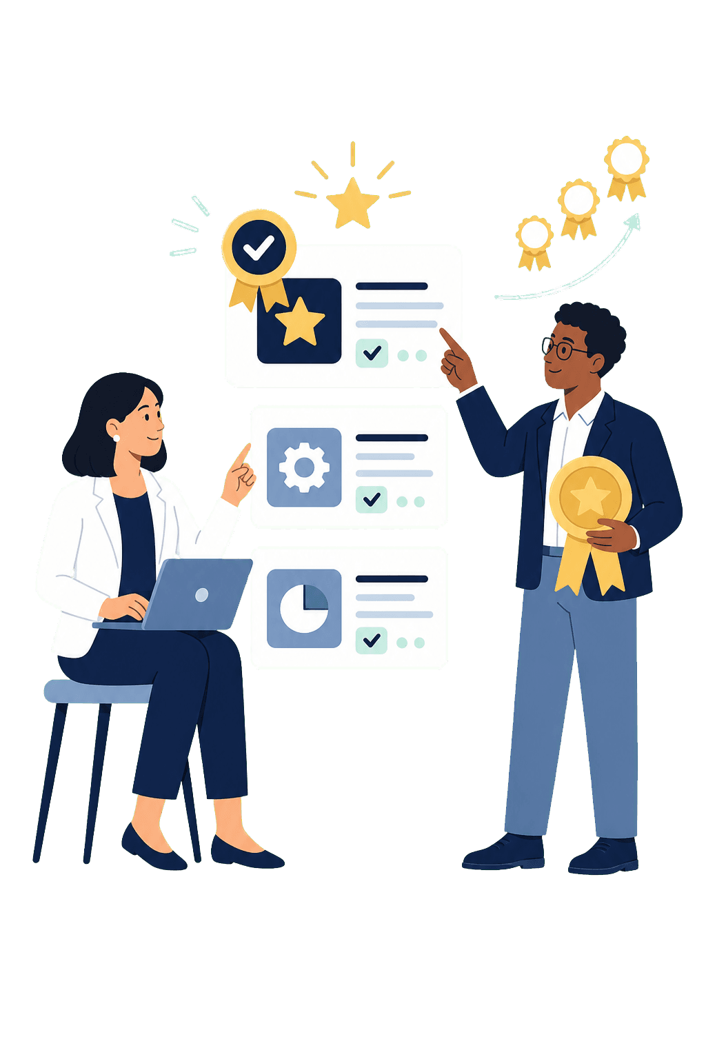 Illustration of people curating top software recommendations