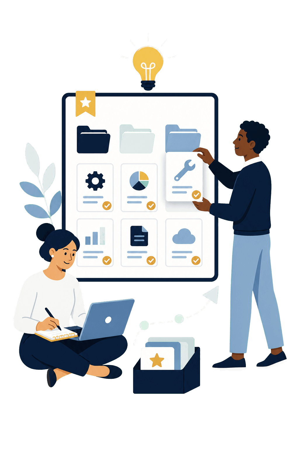 Illustration of people curating useful digital resources